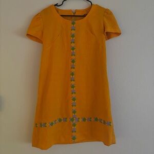 Vintage 1970s MidMod Shift Dress in Orange with Purple and Green Detailing